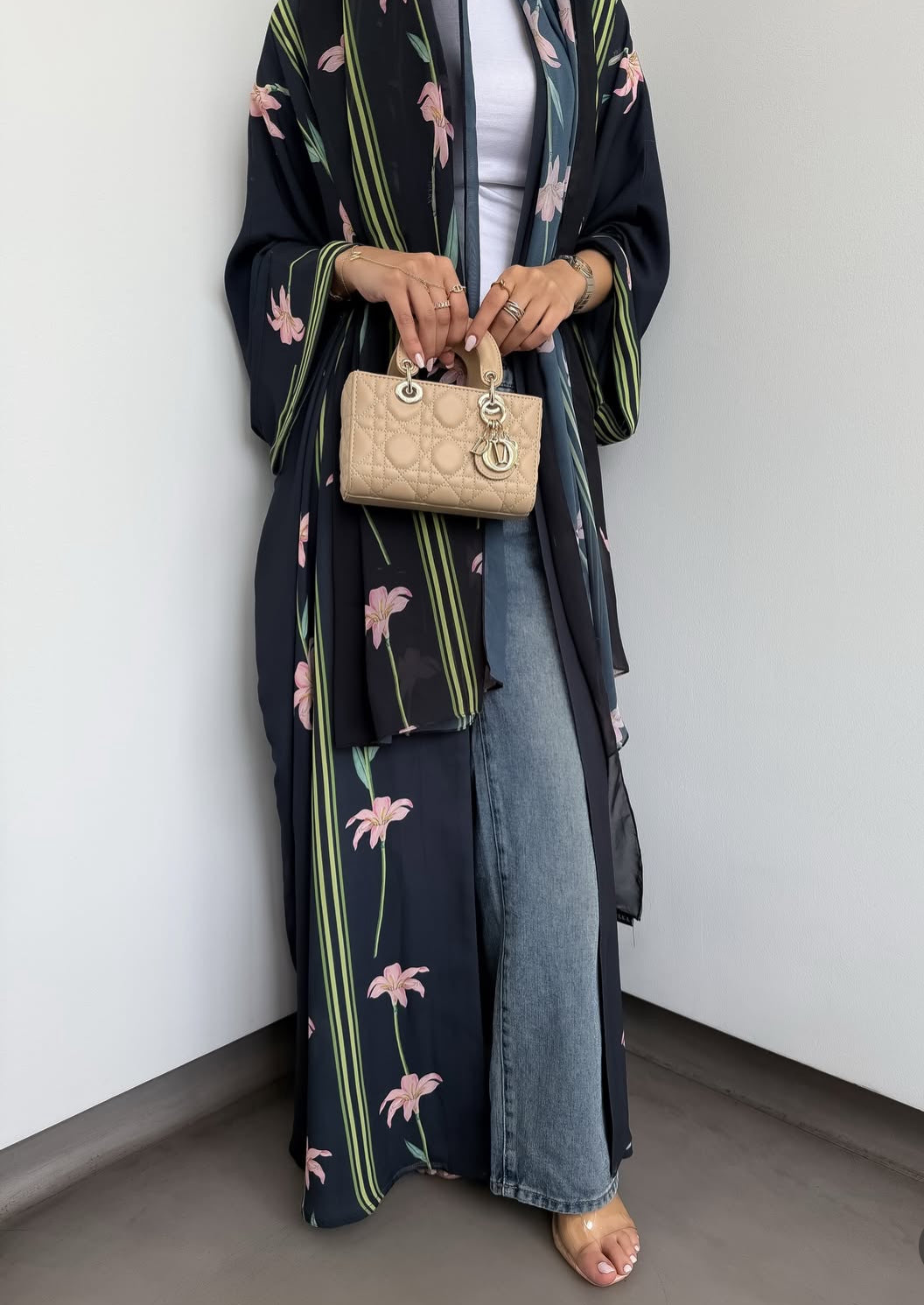 ZAHRA FLORAL STRIPE ABAYA