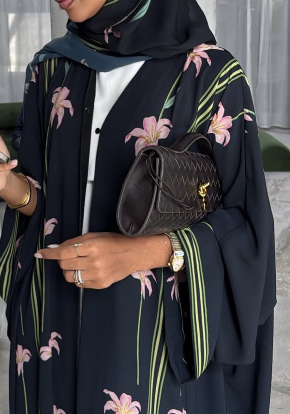 ZAHRA FLORAL STRIPE ABAYA